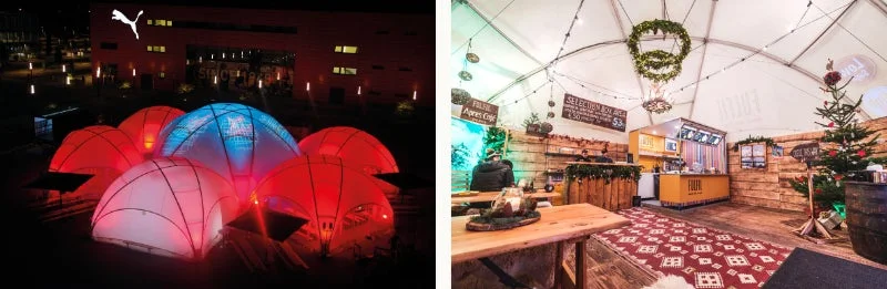 PUMAロゴとドームテント、カフェ屋台