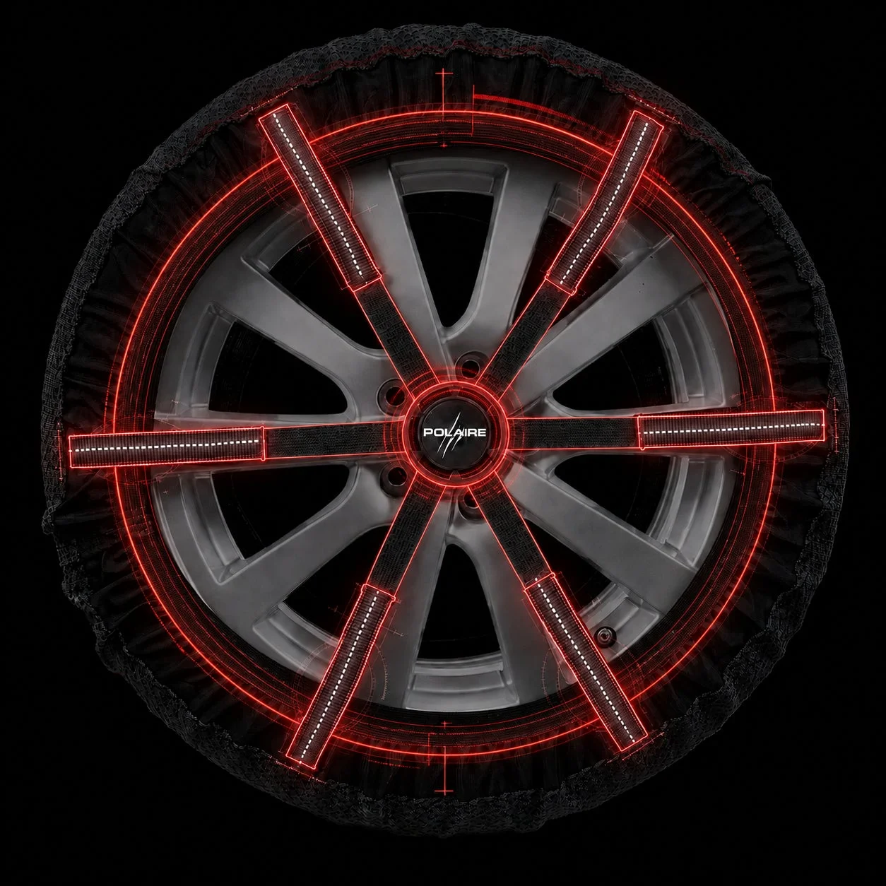 車のタイヤ、スノーソックス、テキスタイルチェーン、自動車用品、冬用、滑り止め、ホイール、POLAIRE