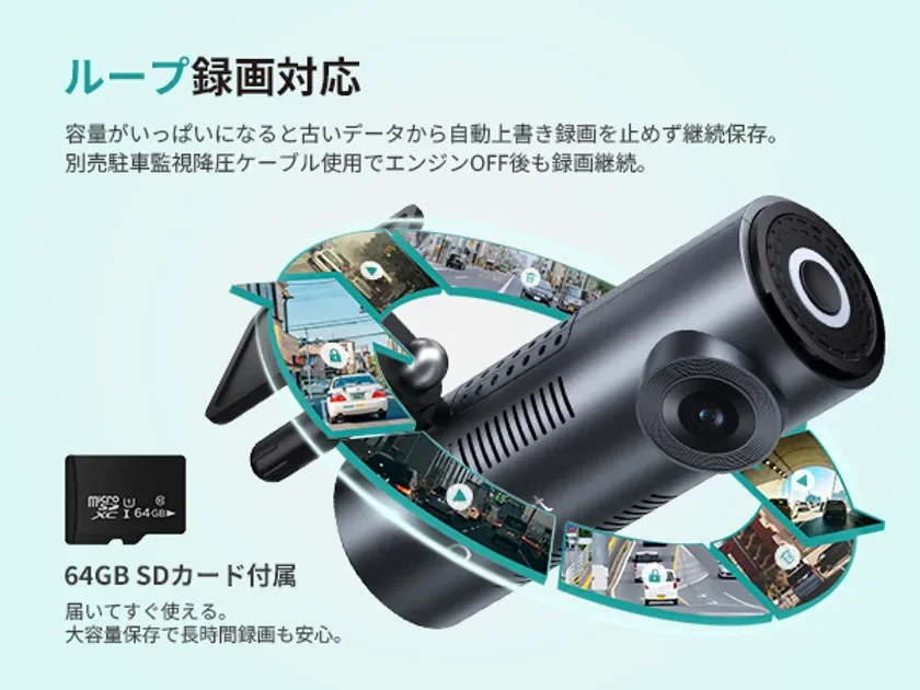 ループ録画&64GBカード付属