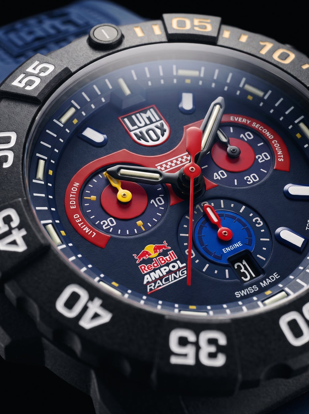 ルミノックス×Red Bull Ampol Racing世界限定500本の特別なクロノグラフなど3モデルの世界限定モデルが発売!レーシングカーの計器をモチーフに、モータースポーツの世界観を腕元に。