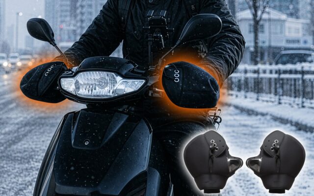 【新商品】冬のバイクの「手が寒い」を解決。さらに透明窓でウインカーやホーンも見て操作できる、裏起毛ハンドルカバーが登場